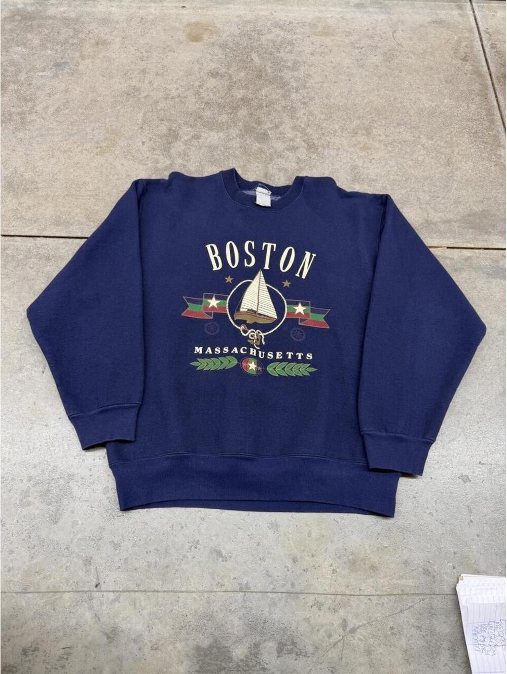 vintage boston massachusetts destination navy boat crewneck size large